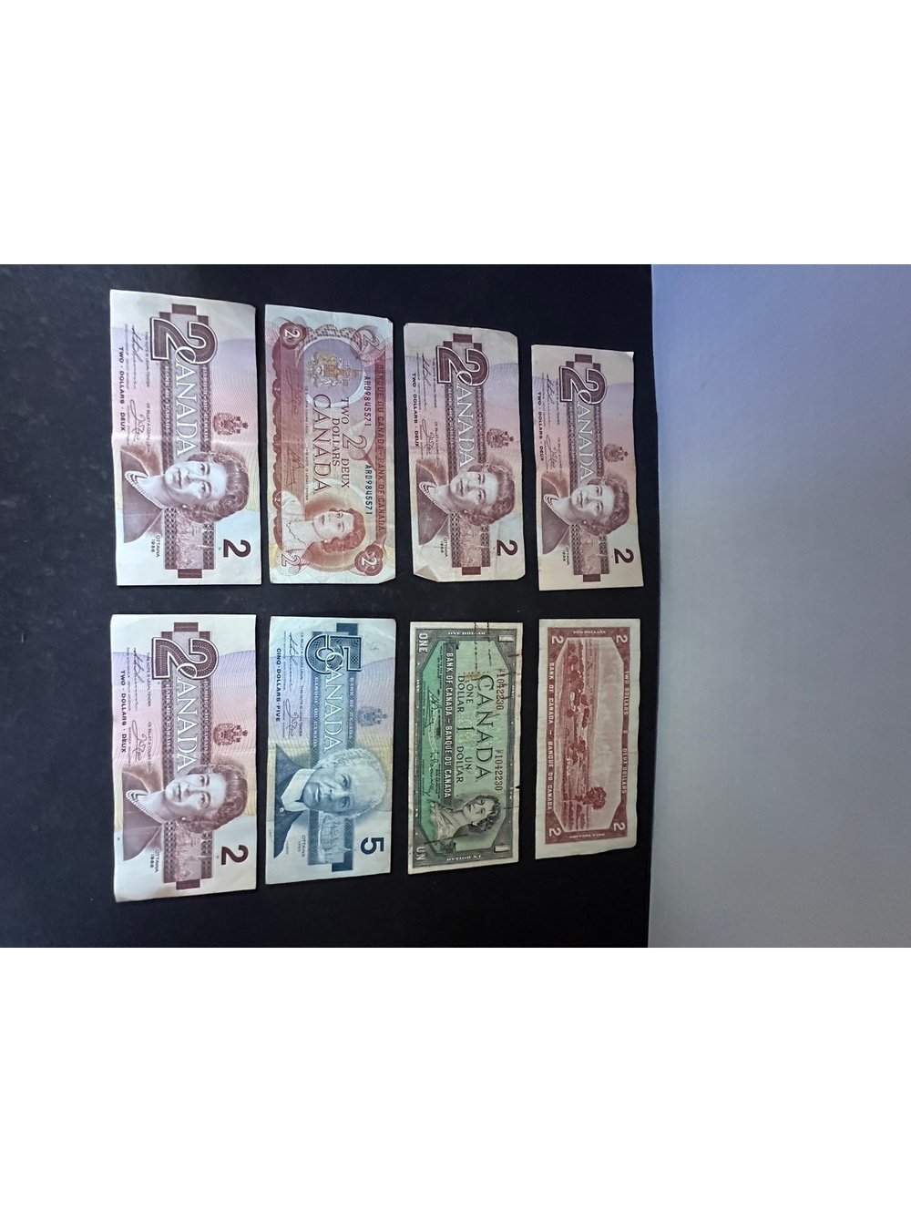 8 Vintage Canada Banknotes Lot $1 $2 $5 Queen Elizabeth Canadian Currency